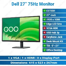 [#24'0011] E2725HM 27" 100Hz (HDMI, DP, VGA) Black | DELL Desktop Monitor