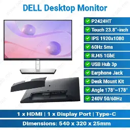 [#24'0005] DELL P2424HT 24" 60Hz Multi-Touch HDMI DP LAN Black | Desktop Monitor
