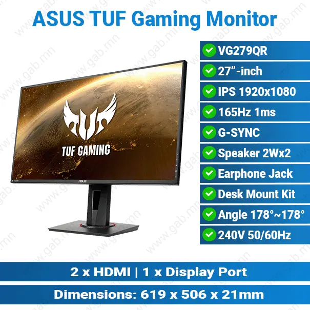 [#24'0007] Asus VG279QR 27" 165Hz G-Sync TUF Gaming Monitor