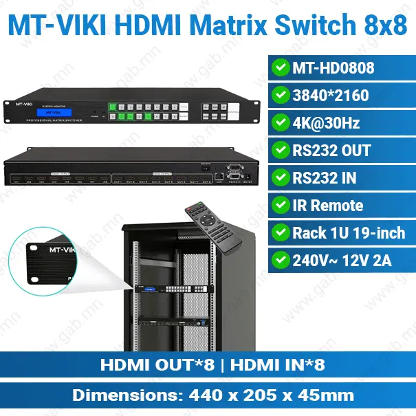 [#26'0002] MT-VIKI HDMI 8 in 8 out MT-HD0808 4K@30&60Hz Matrix Switch