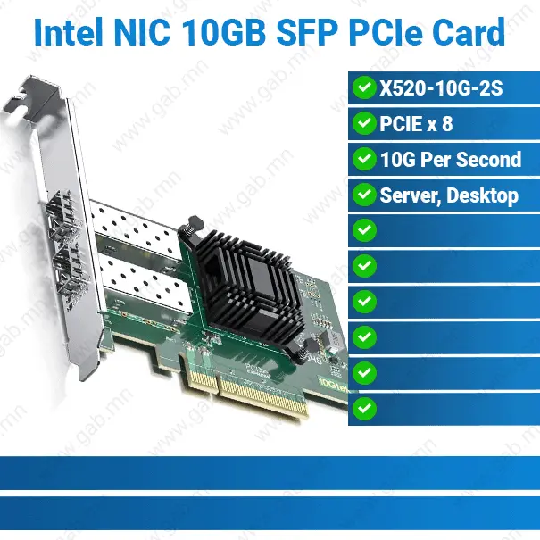 [#36'0018] Intel NIC 10GB Dual SFP+ 2-Port Network PCIe Card