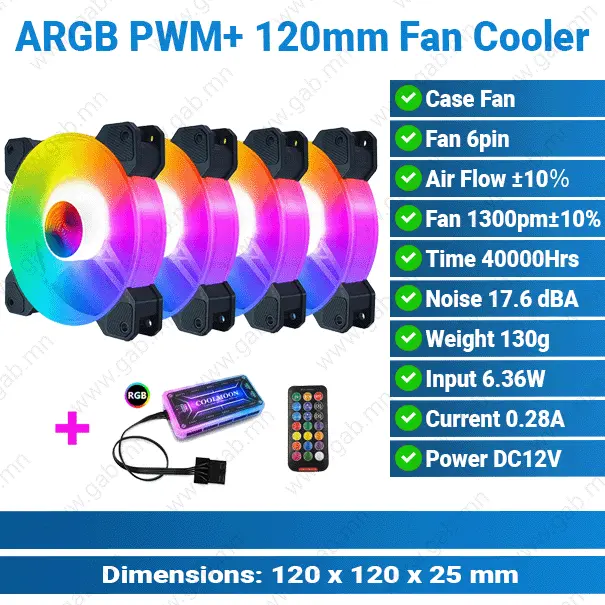 [#50'0012] PWM+ARGB 6-Pin 120mm Coolmoon Fan Cooler
