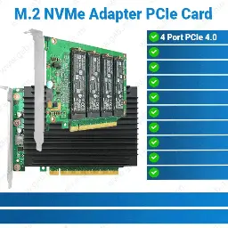 [#50'0028] Linkreal PCIe 4.0 x16 4-Port NVMe M.2 SSD Adapter PCIe Card
