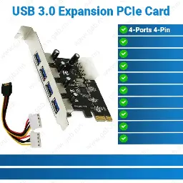 [#50'0033] USB 3.0 Expansion 4 Ports 4-Pin Power Connector PCIe Card | USB Adapter