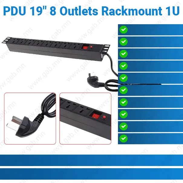 [#36'0005] PDU 19" 8 Socket 240V 10A Rackmount 1U
