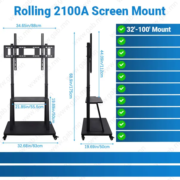 [#50'0020] Rolling 2100A 32'-100' Trolley with 2 Tier Screen Mount