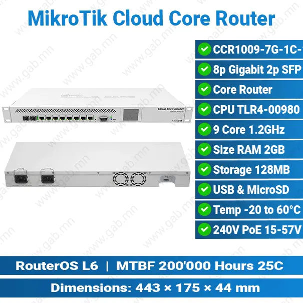 [#36'0025] MikroTik Cloud Core CCR1009-7G-1C-1S+ 1U Router