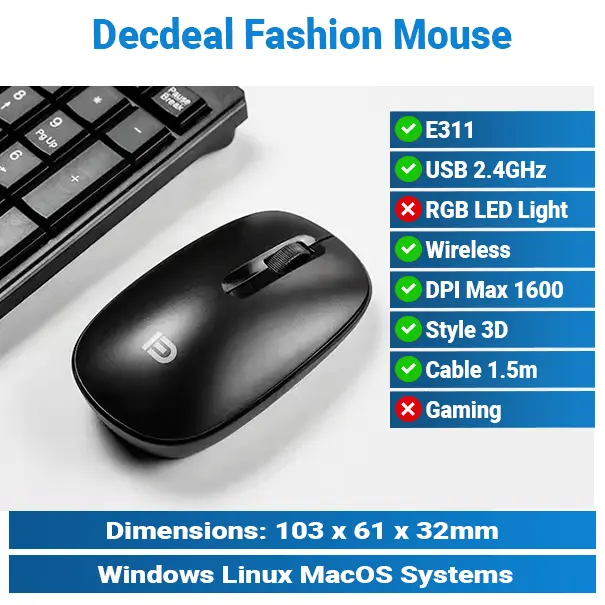 [#20'0031] Decdeal E311 Fashion Wireless Black Mouse KMP