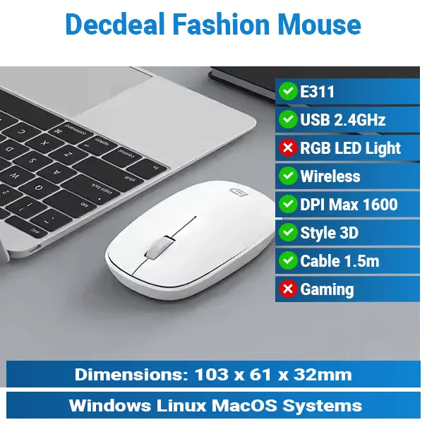 [#20'0032] Decdeal E311 Fashion Wireless White Mouse KMP