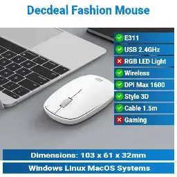 [#20'0032] Decdeal E311 Fashion Wireless White Mouse KMP