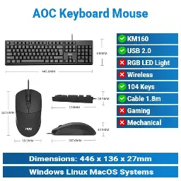 [#20'0033] AOC KM160 Black Keyboard Mouse KMP