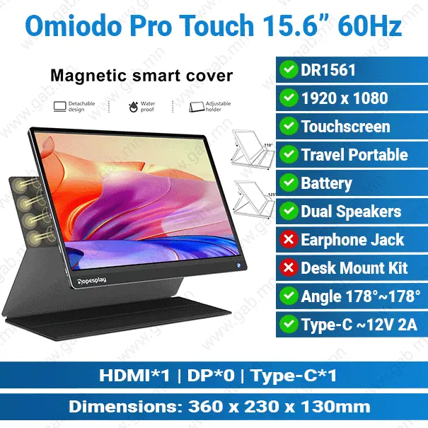 [#24'0024] Omiodo DR1561 Pro Touch 15.6-inch Dual Type-C Audio Portable Monitor