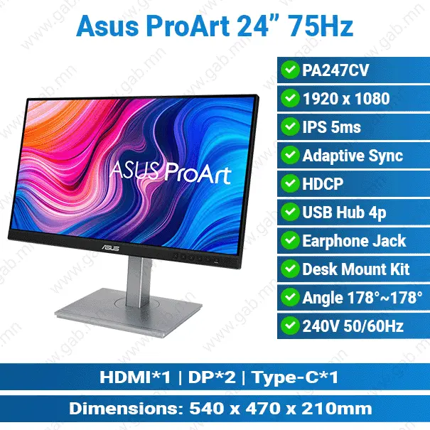 [#24'0026] Asus ProArt PA247CV 24" 75Hz (HDMI, DP) Professional Monitor