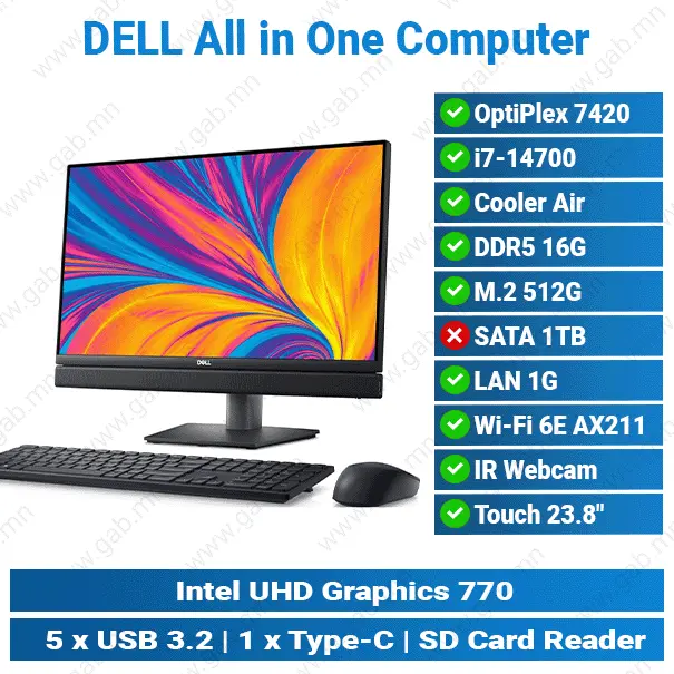 [#23'0015] Dell OptiPlex 7420/ i7-14700/ 16G D5/ M.2 512GB/ Touch 23.8" All in One PC'