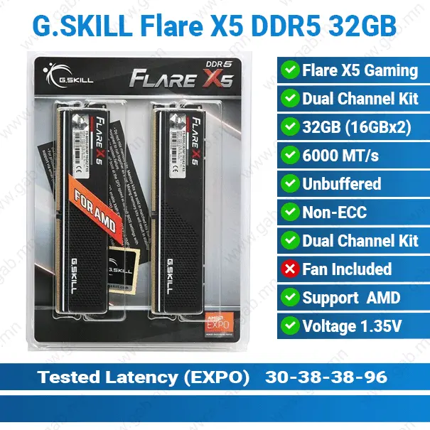 [#15'0046] DDR5 32GB (2x16GB) 6000MT/s Flare X5 G.SKILL PC RAM