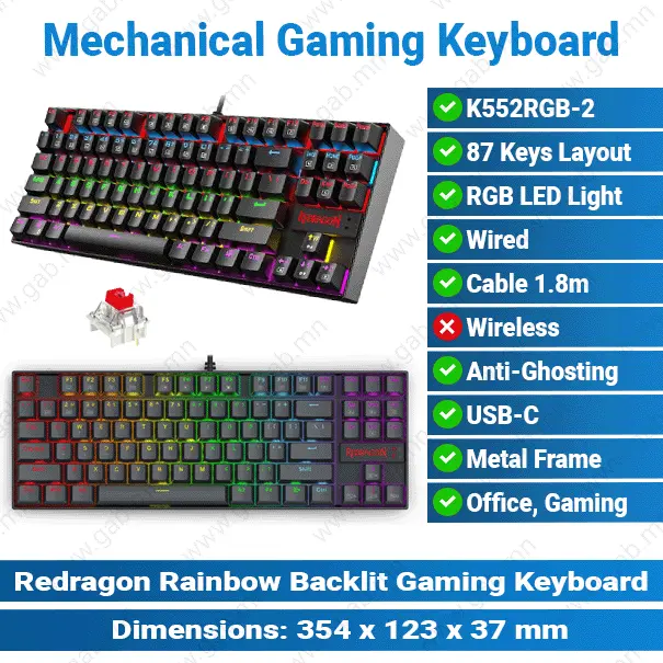 [#20'0036] Redragon K552 RGB Mechanical Gaming Keyboard KMP