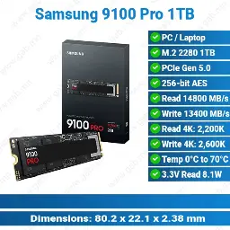[#16'0044] M.2 2280 1TB NVMe 5.0 9100 PRO Samsung HDD'