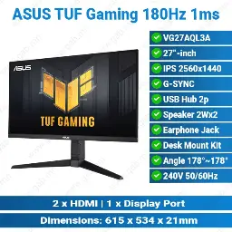 [#24'0032] ASUS TUF Gaming VG27AQL5A 27-inch 2K 210Hz Fast IPS G-Sync HDMI DP Black | Gaming Monitor